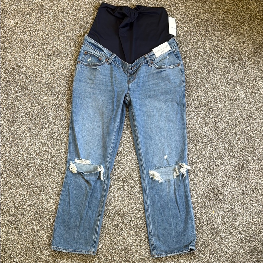 Abercrombie & Fitch Blue Straight Leg Jeans with Distressed Details
